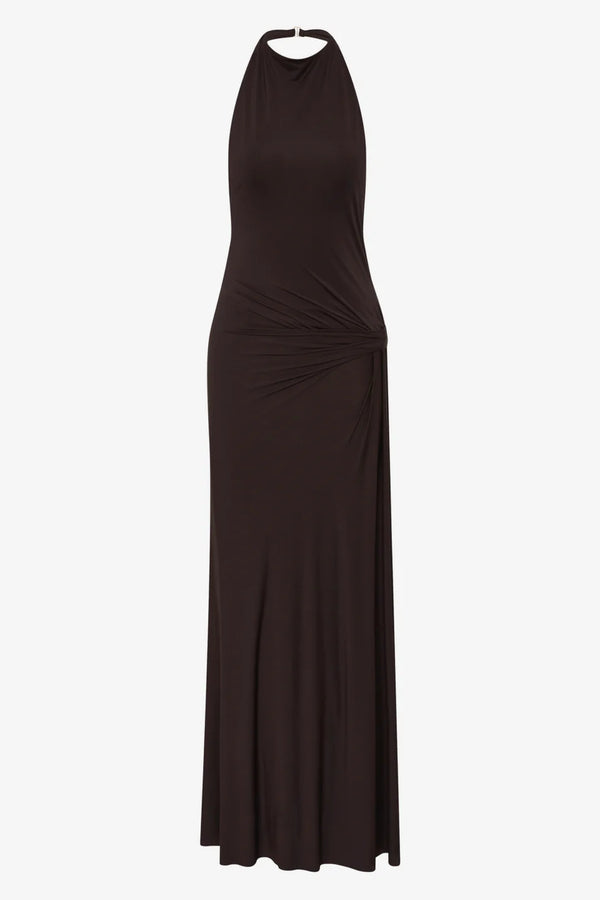 Court Halter Maxi Dress Dark Chocolate