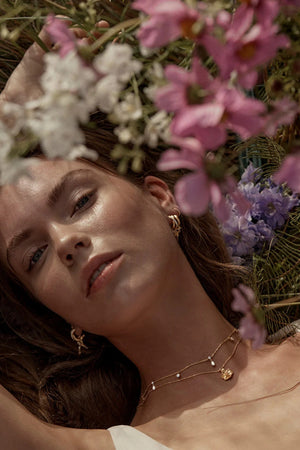 No Rain, No Flowers Choker by By Charlotte, 18k gold vermeil fine chain choker with sparkling cubic zirconias inspired by dewdrops.
