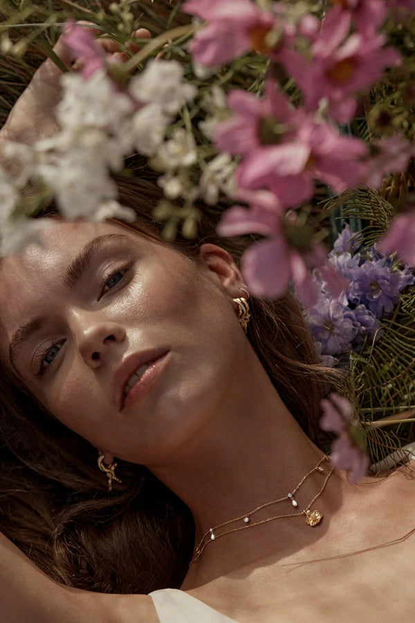 No Rain, No Flowers Choker by By Charlotte, 18k gold vermeil fine chain choker with sparkling cubic zirconias inspired by dewdrops.
