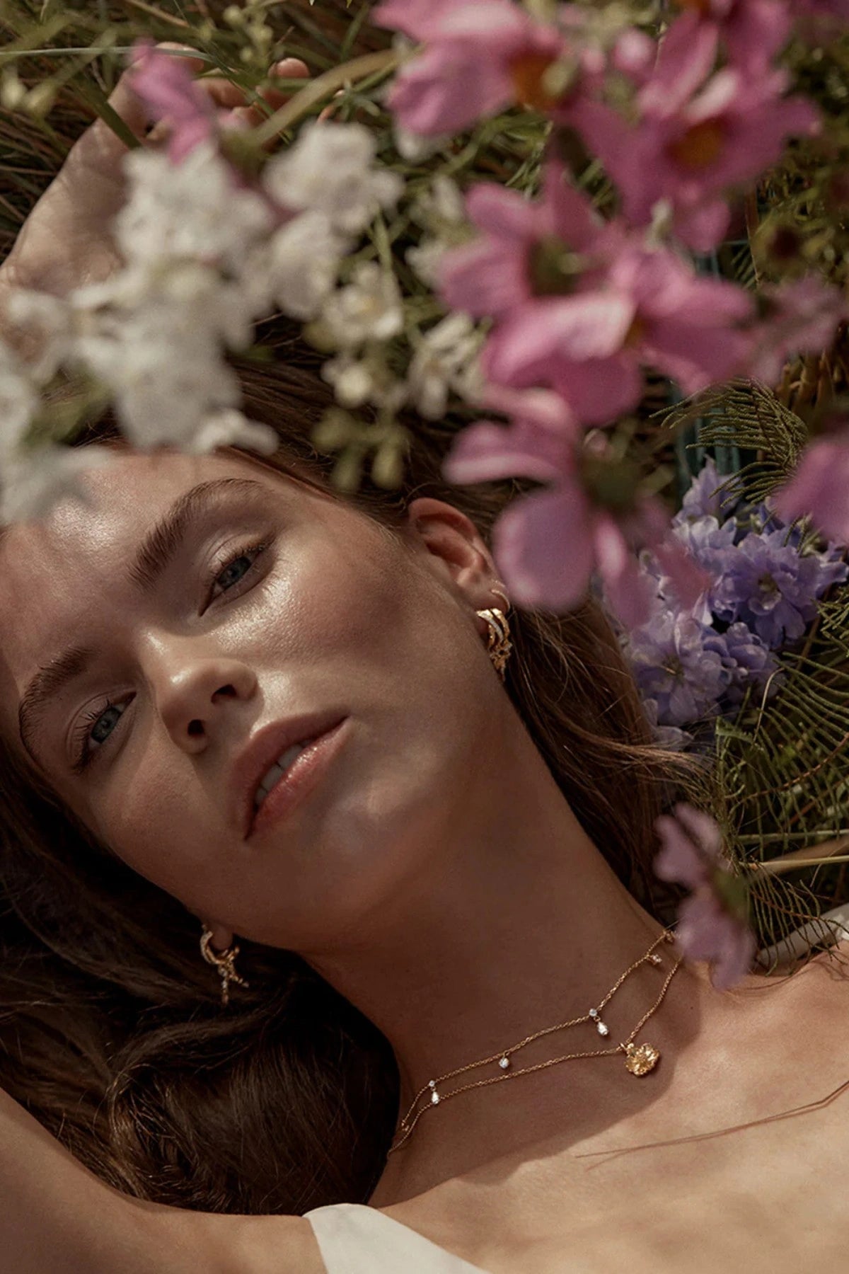 No Rain, No Flowers Choker by By Charlotte, 18k gold vermeil fine chain choker with sparkling cubic zirconias inspired by dewdrops.
