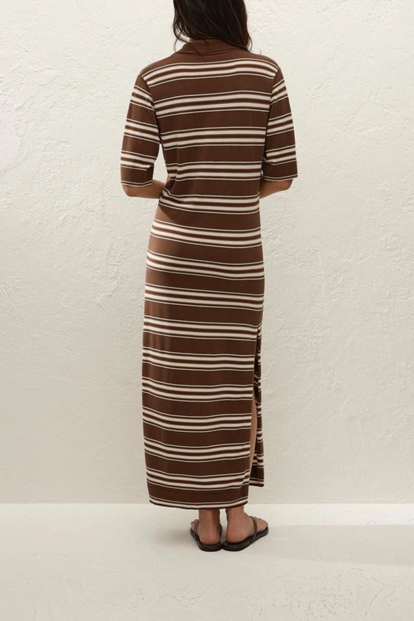Santiago Polo Dress Ombre Stripe Macro Carob
