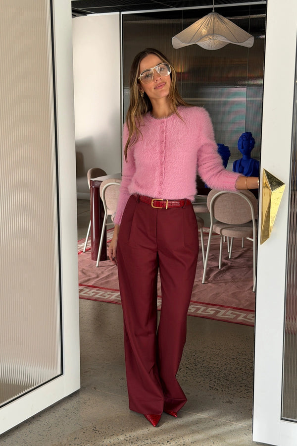 Alexa Tailored Suit Pant Burgundy by Sneaky Link, wide leg tailored pants for polished office or evening looks