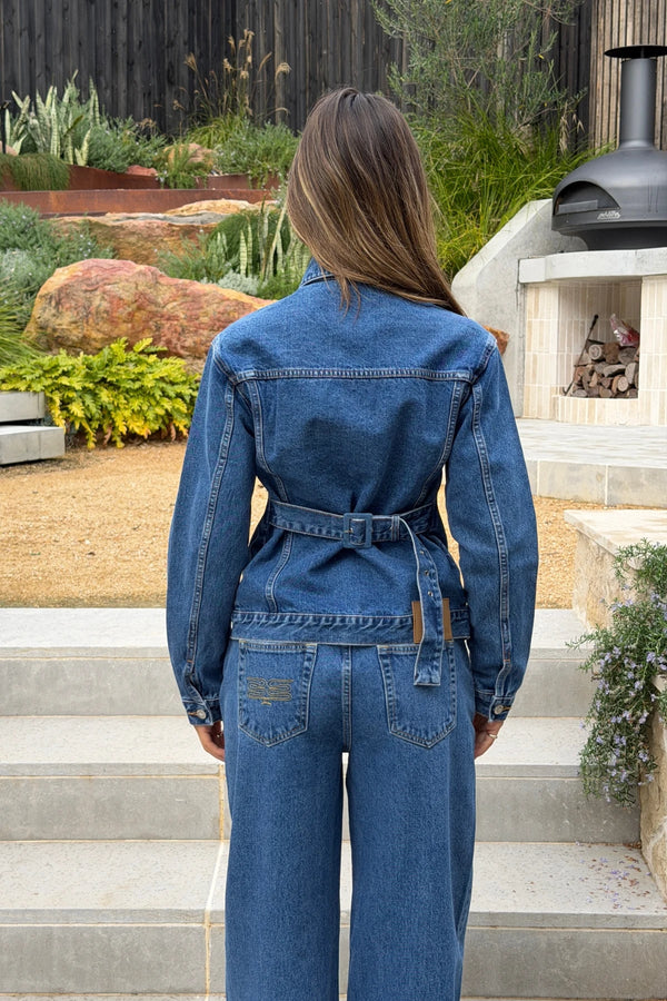 Ella Squire Cinched Denim Jacket Indigo