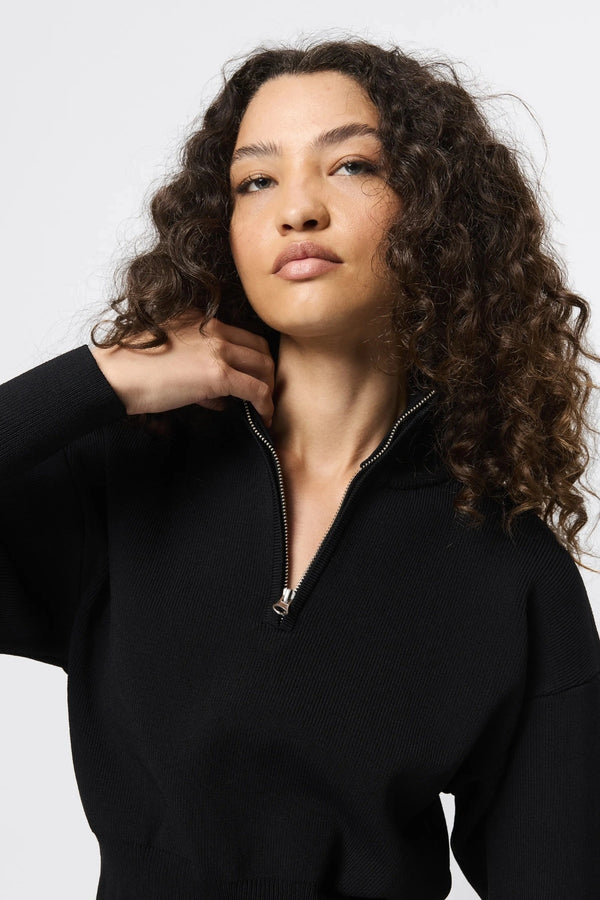 Lexington Sweater Black by Mossman, half zip knit sweater with relaxed fit, perfect for work or elevated everyday styling