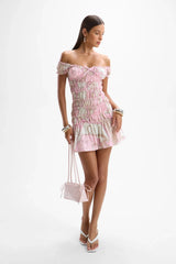 Lolita Mini Dress Deco Pink by Cin Cin, embroidered cotton mini dress, perfect for playful summer getaways