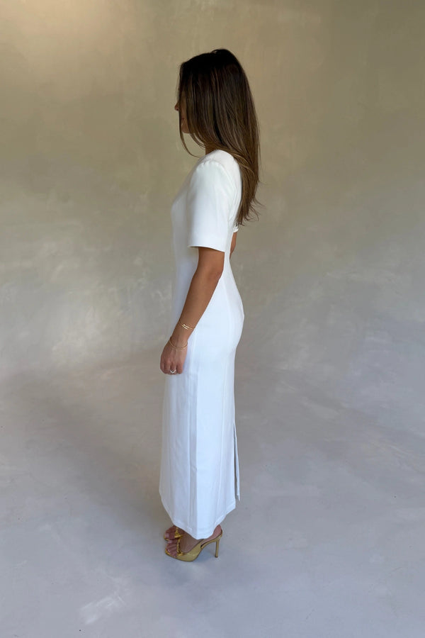 Bobbie Midi Dress White by Sneaky Link, tailored midi dress with V neck, perfect for events or polished styling