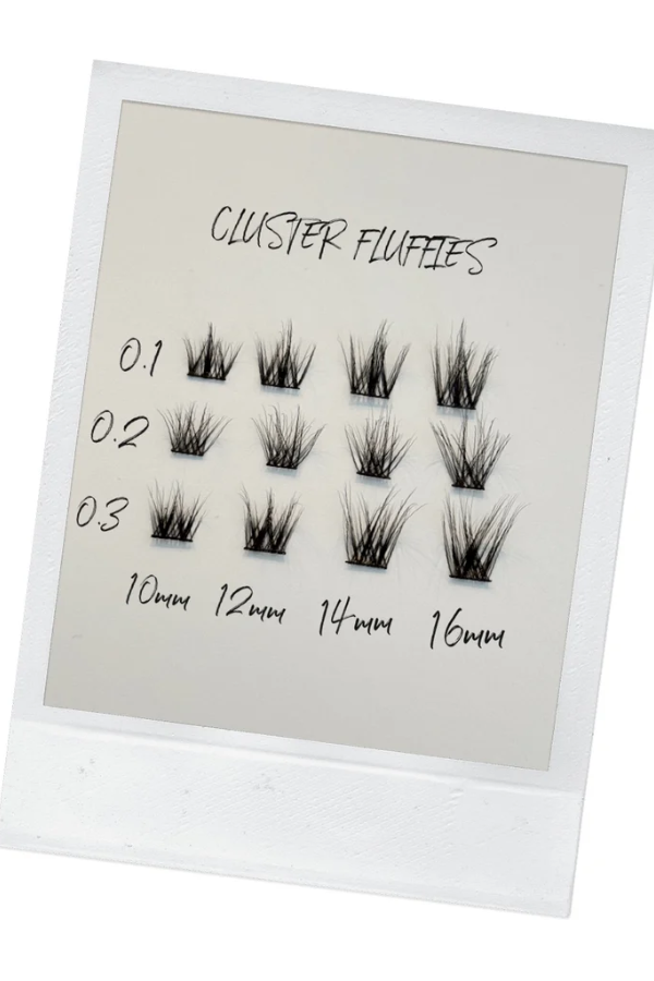 Cluster  Fluffies 0.3 by OWN Beauty Essentials, soft L curl cluster lashes with a 6mm base for a lifted, linear effect. Vegan-friendly, cruelty-free, and perfect for subtle volume and fullness.