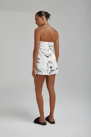 Strapless Shirt Top Black Dragon Of Hearts by Summi Summi, lightweight linen-rayon blend with elastic back panel, perfect for trendy viral warm-weather looks and sleek casual style.