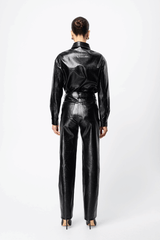 Salt Water Pant Croc by Mossman, high-rise faux croc leather trousers with a straight leg, jean-style pockets, and belt loops. Fierce yet practical for everyday wear.