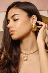 Hot In Here Gold by Emma Pills - gold statement earrings with hammered texture and hollow design, designed for a bold lightweight look.