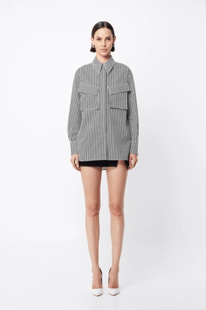 Mossman | Tudor Shirt Black/White Stripe | Girls with Gems