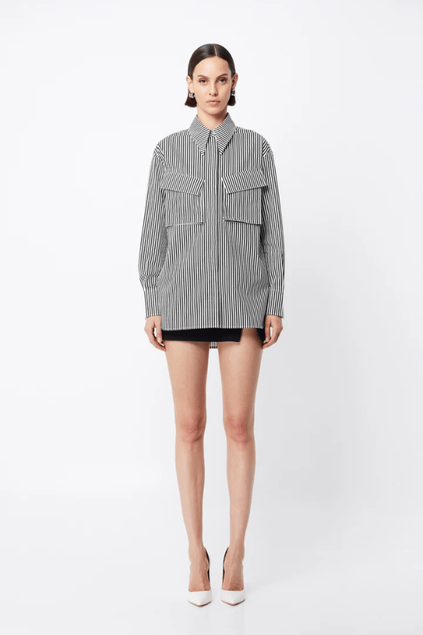 Mossman | Tudor Shirt Black/White Stripe | Girls with Gems