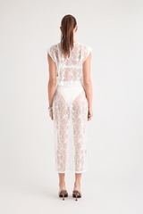 Astrid Lace Top White by Pfeiffer, dreamy lace with keyhole back and relaxed fit, perfect for trendy viral layering over bras or bikinis and chic day-to-night styles.