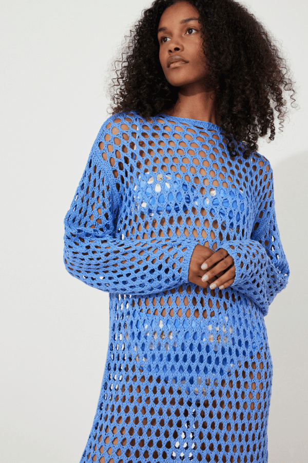 Zulu & Zephyr | Sky Crochet Knit Dress Sky | Girls With Gems