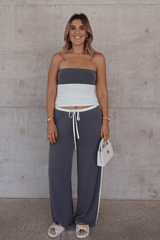 Hunter Tube Top Steel/Ivory by Sneaky Link – Sleek strapless top with contrast neckline and ruched sides. Perfect for trendy coordinated looks and viral summer vibes.