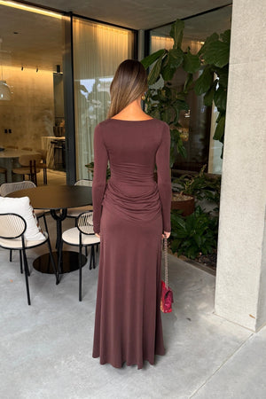 Ella Squire Long Sleeve Maxi Dress Chocolate