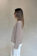 Millie Relaxed Long Sleeve Tee Chocolate Stripe