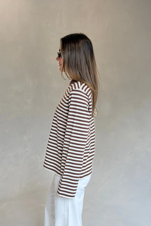 Millie Relaxed Long Sleeve Tee Chocolate Stripe