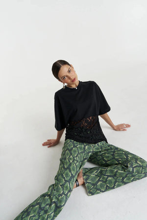 Lace Panel Tee Black by Summi Summi, cotton tee with lace detail, perfect for day to night styling