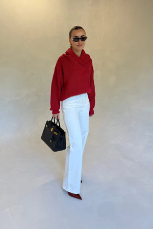 Olsen Drape Neck Knit Sweater Red by Sneaky Link, soft draped knit sweater, perfect for chic winter layering