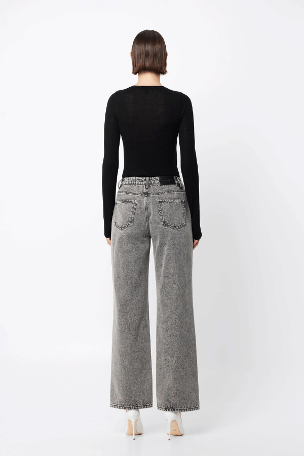 Maine Long Sleeve Top Black by Mossman – A viral, lightweight Merino wool essential with a sleek round neck and body-skimming fit, perfect for year-round layering or solo wear.