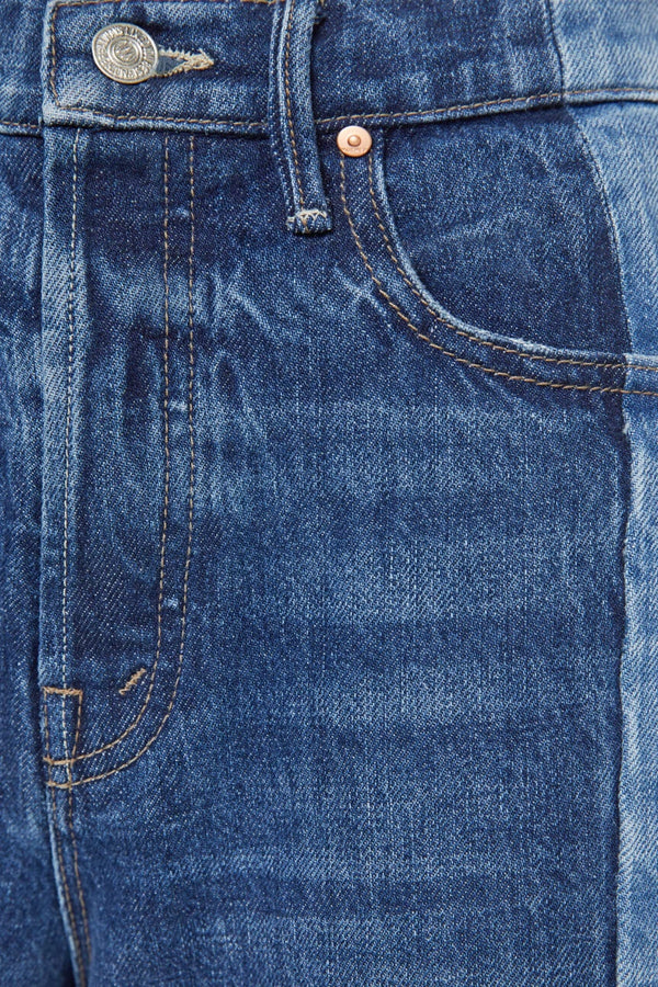 The Tux Sidestepper Sneak Fray Double Take by Mother, wide leg rigid jeans with frayed hem, perfect for edgy everyday styling