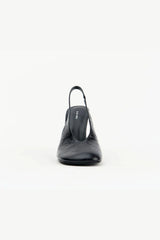 Claire Black Oily Crinkle Leather by Alias Mae, slingback leather heel with teardrop heel, perfect for work or evening styling