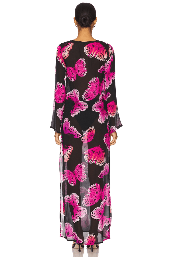 Hotline Butterfly Maxi Dress Monarch by Cin Cin – A bold, ethereal maxi in Monarch with a central butterfly detail and side slit, perfect for sunlit days and dreamy nights.