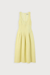 Cotton Mix Cinched Midi Dress Lemon by Odd Muse, structured midi dress with boned bodice and full skirt