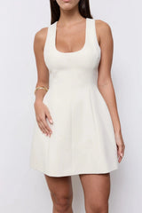Cotton Mix Volume Mini Dress Ecru by Odd Muse, structured mini dress with cinched waist and volume skirt