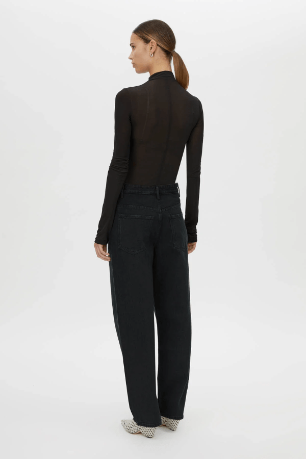 Rhodes 2.0 Denim Jean Inky Black by Camilla and Marc, low-rise tapered fit with logo rivets and patch pockets, perfect for effortless off-duty dressing.