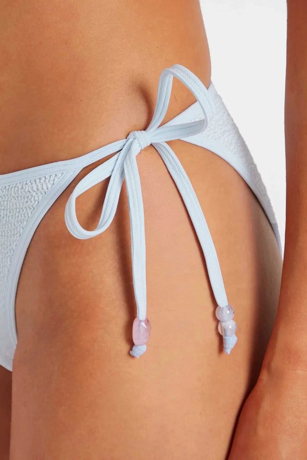 Gina Beaded Bikini Metallic Ice Blue by Hunza G, crinkle triangle bikini with beads, perfect for beach or pool styling