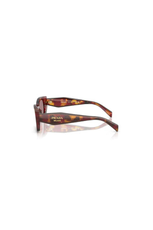 PR B05S Poppy Tortoise Sunglasses by Prada, bold rectangular shades with light purple lenses for a sophisticated statement.