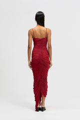 Mater Long Dress by Maygel Coronel, ruched maxi dress with draped panels, sash detail and internal bodysuit.