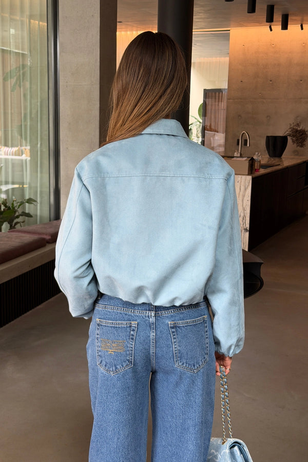 Ella Squire Faux Suede Jacket Light Blue