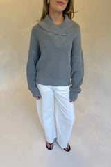 Olsen Drape Neck Knit Sweater Grey