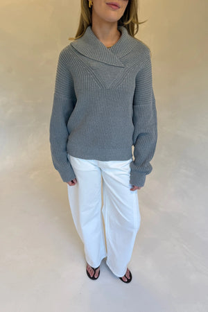 Olsen Drape Neck Knit Sweater Grey