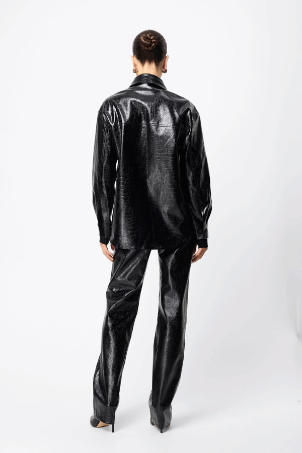 Salt Water Shirt Croc by Mossman — Bold faux croc leather shirt with tailored collar, front pockets, snap closure, and relaxed fit. Perfect for edgy, polished looks.