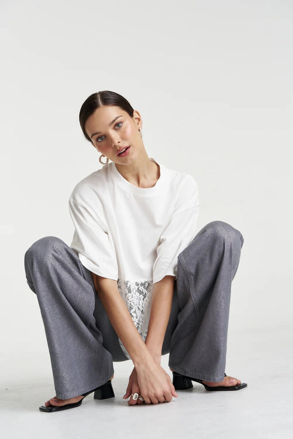 Lace Panel Tee Lily White by Summi Summi, cotton tee with lace detail, perfect for casual daytime styling