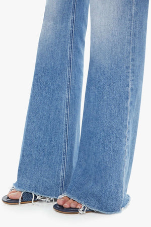 The Doozy Fray Heads or Tails by Mother, high rise flare jeans with frayed hem, perfect for vintage inspired everyday styling