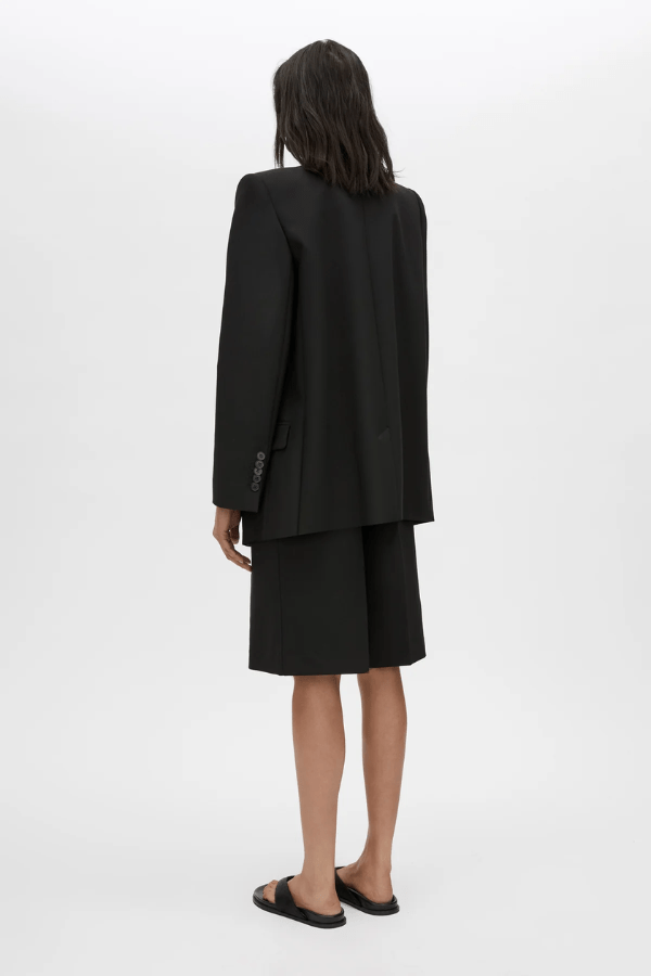 Mackinley Double Breasted Blazer in Black by Camilla and Marc, tailored wool-blend blazer with peak lapels and shoulder pads, perfect for polished or casual looks.