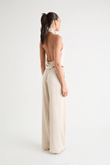 Pino Cowl Top Natural by Pfeiffer – Trendy, soft suiting top with adjustable cowl neckline and cinched back, perfect for chic day-to-night elegance.
