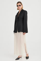 The Saasha Beaded Skirt Ivory by Solaqua – sheer beaded maxi skirt with side split and fluid silhouette.