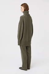 Pascal Cashmere Blend Pant Army Green by Camilla and Marc, luxe high-waisted knit with front creases and side splits, perfect for chic lounging or travel days.