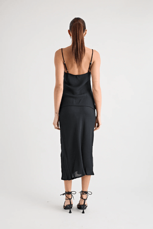 Gianni Scoop Cami Black by Pfeiffer, lightweight scoop-neck cami with adjustable straps and bias cut, perfect for trendy viral warm-weather and chic coordinated looks.