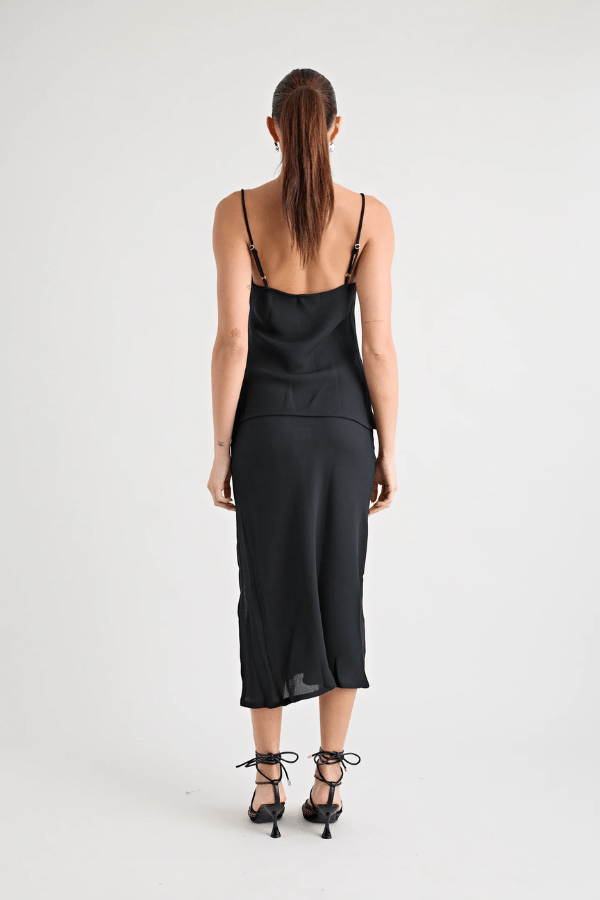 Gianni Scoop Cami Black by Pfeiffer, lightweight scoop-neck cami with adjustable straps and bias cut, perfect for trendy viral warm-weather and chic coordinated looks.