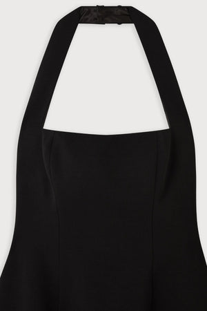 Cotton Mix Halter Midi Dress Black by Odd Muse, structured halter midi dress for timeless evening styling