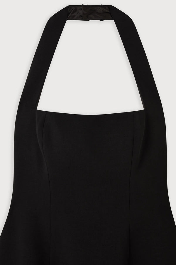 Cotton Mix Halter Midi Dress Black by Odd Muse, structured halter midi dress for timeless evening styling