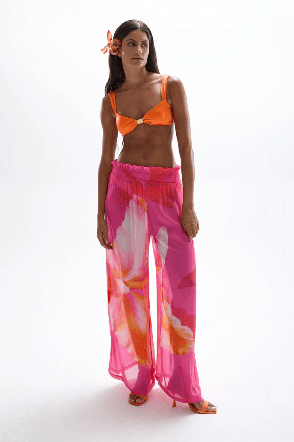 Mission Pants Wildflower by Cin Cin, trendy wide-leg pants with a vibrant wildflower print, perfect for stylish, relaxed resortwear days.