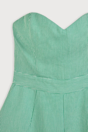 Cotton Mix Pinstripe Jumpsuit Green Pinstripe